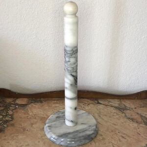 Vintage Freestanding White & Grey Marble Stone paper Towel Holder 13" High